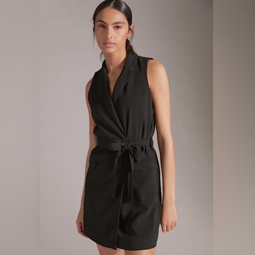 NWT Anthropologie Black Sleeveless Wrap Mini Dress Size L